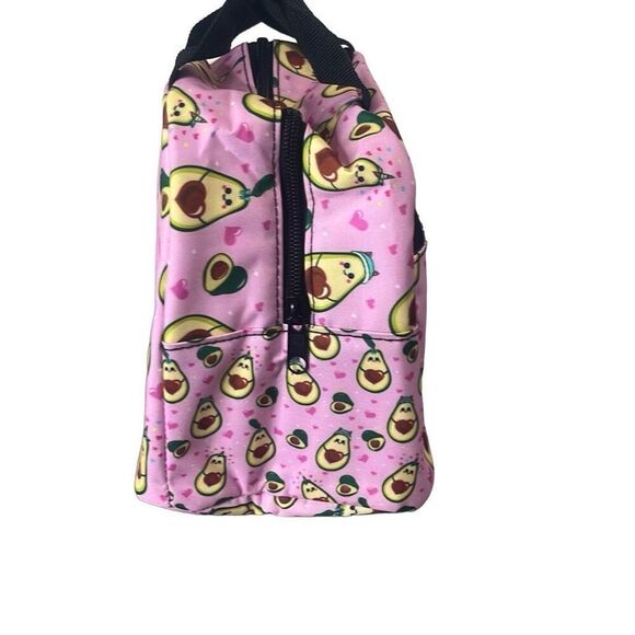 Avocado Graphic Printed Insulated Lunch Bag Pink Zippered Handles Guacamole New - Picture 4 of 5